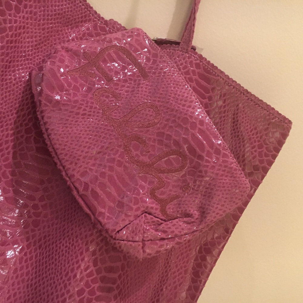 CARLOS FALCHI Tote Raspberry Snakeskin Embossed Microfiber Tote - Picture 3 of 8